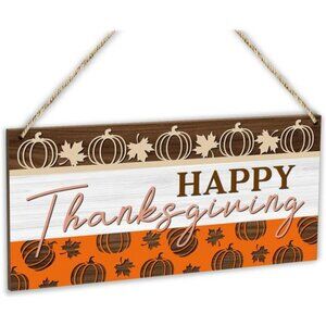 Maple Leaf Pumpkin Fall Happy Thanksgiving Hanging Sign Wooden Home Decor